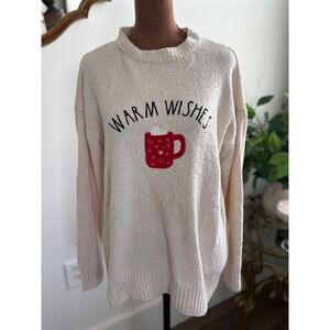 Rae Dunn Warm Wishes Mug Sweater Women's‎ L Cozy Christmas Holiday Winter Knit
